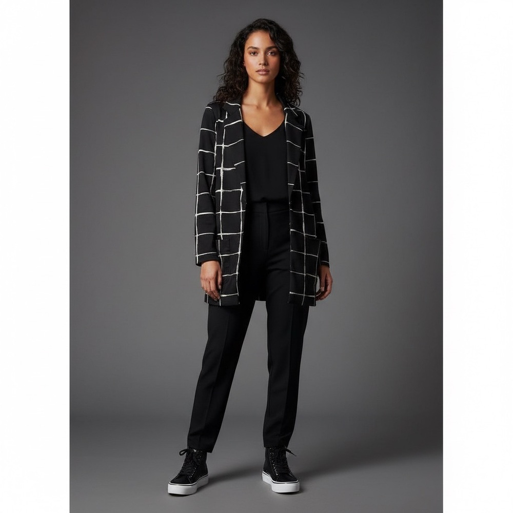 Michel Studio Collection black & white plaid long blazer jacket AD52402 size 16